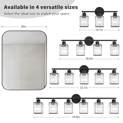 3 Light Bathroom Light Fixtures, Modern Crystal Vanity Lights over Mirror | Metal Frame, Bathroom Light with Square Crystal Shade, ETL Certified, E26 Ceramic Socket, Bulbs Not Included - color: Black, size: 3-Light