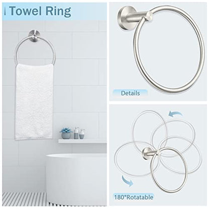 Cilee 10 Piece Brushed Nickel Bathroom Hardware Set, 24" 16" Towel Bar Set | 24 & 16 inch Towel bar, Toilet Paper Holder, Towel Ring, Towel Hook, Bathroom Accessories Set Stainless Steel Wall Mounted - color: 1 Brushed Nickel, size: 24inch
