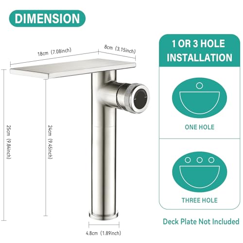 becola Modern Bathroom Sink Faucet，Tall Faucet for Bathroom Sink，Brushed Nickel Vessel Sink Faucet，Single Hole Cold and Hot Basin Water Faucet，Vanity Faucet with Adjust Knobs and Two Supply Lines - color: Brushed Nickel, size: Tall