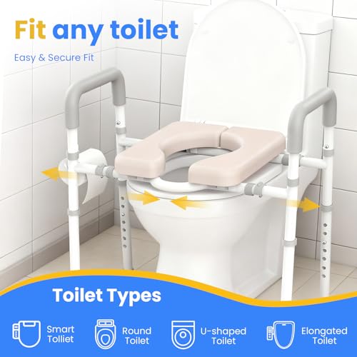 Male-Friendly Width & Height Adjustable Raised Toilet Seat With handles | Toilet Riser for Elderly, Handicap, Elevated, Fit Any Toilet, 400lbs - size: Regular