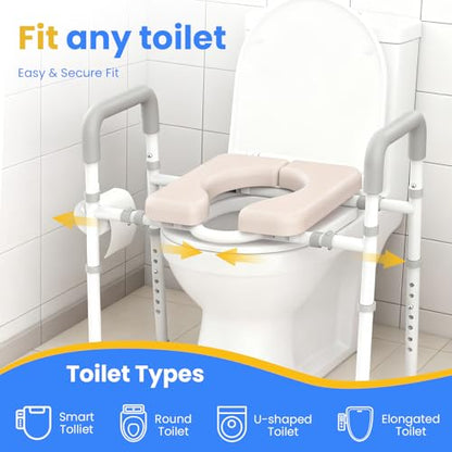 Male-Friendly Width & Height Adjustable Raised Toilet Seat With handles | Toilet Riser for Elderly, Handicap, Elevated, Fit Any Toilet, 400lbs - size: Regular