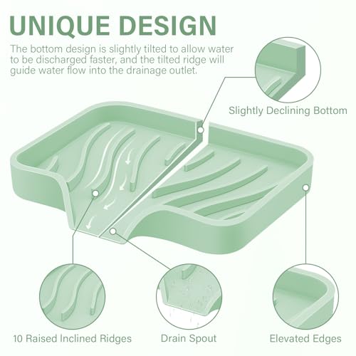 2PCS Self Draining Soap Holder,Spofit Silicone Soap Dish, Suitable for for Kitchen, Bathroom, Shower, Bath Tub,Soap Container (Light Green) - color: Light Green
