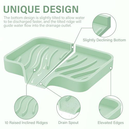 2PCS Self Draining Soap Holder,Spofit Silicone Soap Dish, Suitable for for Kitchen, Bathroom, Shower, Bath Tub,Soap Container (Light Green) - color: Light Green