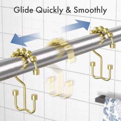 Bathway Gold Shower Curtain Hooks Ring, 12 Pcs Double Sided Shower Hooks, Rust Proof Metal Shower Hooks for Bathroom, Modern Shower Rings with Cylinders for Shower Curtain & Liners - color: Gold, style: Modern Shower Hooks with Cylinders