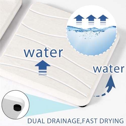 3PCS Water Absorbing Stone Tray, Fast Drying Stone Sink Tray, Stones Soap Trays, Water Absorbent Diatomite Trays, Diatomite Coasters for Kitchen Sink Bathroom Counter, Hand Soap Dish & Holders - color: 1pcs 21×10cm + 2pcs 10×10cm White Wave