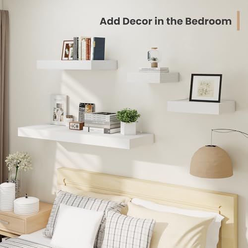 Heimlove 12 Inch Deep Floating Shelves,12 Inch Wide Small Wall Shelves Set of 2, 2 Inch Thick Invisible Wall Mounted Shelves for Bathroom Bedroom Nursery,White - color: White, size: 12"W x 12"D x 2"H, Set of 2