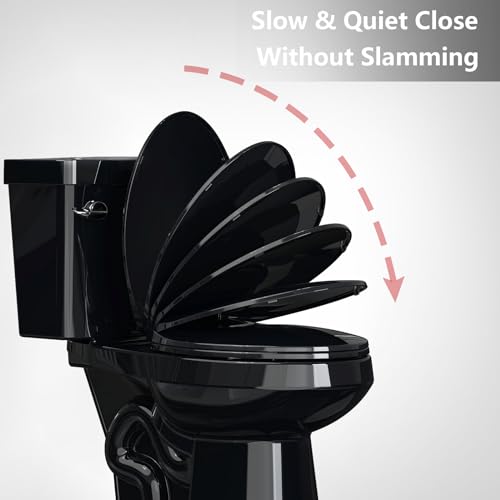 GarveeTech Enlongated Toilet Seat, Slow Close Toilet Cover Seat for Easy Clean and Stain-Resistant, Plastic Toilet Seat With Cover, Quick-Release Hinges and Quick-Attach Hardware, Black - color: Black, size: Elongated