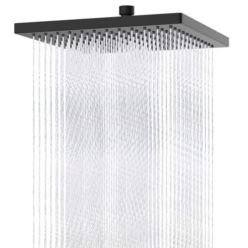 Hibbent cUPC Certified High Pressure 12'' Rain Shower Head, Matte Black | Thickness Metal Showerhead, Square Large Bathroom Rainfall Shower Head, Adjustable Brass Ball, Waterfall Full Body Coverage - color: Matte Black, style: Square 12''
