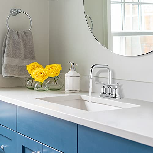 WOWOW Chrome 4 Inch Bathroom Sink Faucet Centerset Lift Rod Drain Stopper 2 Handle Lavatory Commercial Contemporary Faucet High Arc Brass Faucets for Bathroom - color: Chrome, style: Centerset - 4 Inch