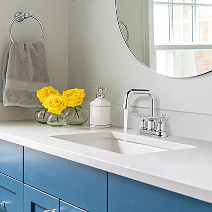 WOWOW Chrome 4 Inch Bathroom Sink Faucet Centerset Lift Rod Drain Stopper 2 Handle Lavatory Commercial Contemporary Faucet High Arc Brass Faucets for Bathroom - color: Chrome, style: Centerset - 4 Inch