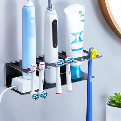 Electric Toothbrush Head Holders, Electric Toothbrush Holders Wall Mounted, Shower Electric Head Holder, Toothbrush and Toothpaste Holder, Tooth Brushing Holder for Bathroom (Black, Large) - color: Black, size: Large