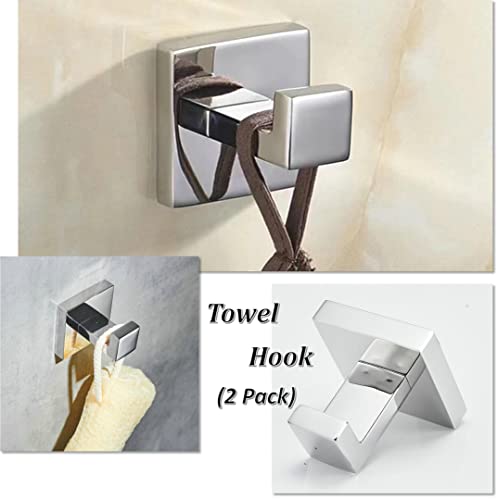 SHUNLI 4 PCS Chrome Towel Hooks for Bathroom, Wall Mounted Square Bath Hook Coat Hook Robe Hanger, Heavy Duty SUS304 Stainless Steel - color: Chrome