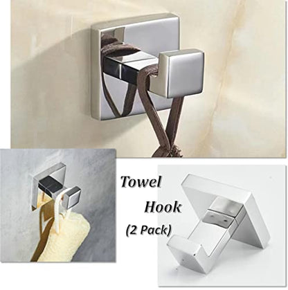 SHUNLI 4 PCS Chrome Towel Hooks for Bathroom, Wall Mounted Square Bath Hook Coat Hook Robe Hanger, Heavy Duty SUS304 Stainless Steel - color: Chrome