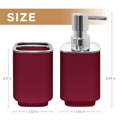 2Pcs Burgundy Bathroom Set, Square Boho Soap & Toothbrush Holder Set | Thick shatterproof ABS, electroplated rust-proof pump, drip-free, multi-slot holder, dustproof lids, easy-clean - color: Burgundy, size: 2PCS