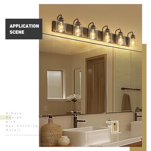 zeyu 44 Inch Farmhouse Bathroom Vanity Lights, 6-Light Bathroom Light Fixtures with Clear Glass Shade, Oil Rubbed Bronze Finish, ZSL72B-6W ORB - color: Oil-Rubbed Bronze, size: 6-Light
