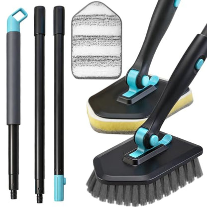Long Handled Scrub Brush for Shower,3-in-1 Cleaning Brushes with 3 Different Function Cleaning Heads Brush for Shower Cleaning Bathroom Kitchen Walls Tub Tile (Black) - color: Black