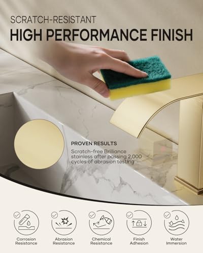 AVSIILE Waterfall Bathroom Faucet 3 Hole, Brushed Gold 8 Inch Widespread Modern 3 Piece Bathroom Sink Faucet, Touch On Lavatory Faucet for Vanity RV Restroom, Curved Spout - color: Brushed Gold, style: Curved Spout