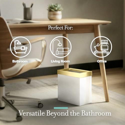 Gatco Modern Rectangle Wastebasket, Matte Pearl and Brushed Brass Combo - Stainless Steel Trash Can with Removable Lid, Leakproof, 3 Gallon Capacity for Bathroom, Bedroom, Kitchen, or Office - color: Matte Pearl / Brass