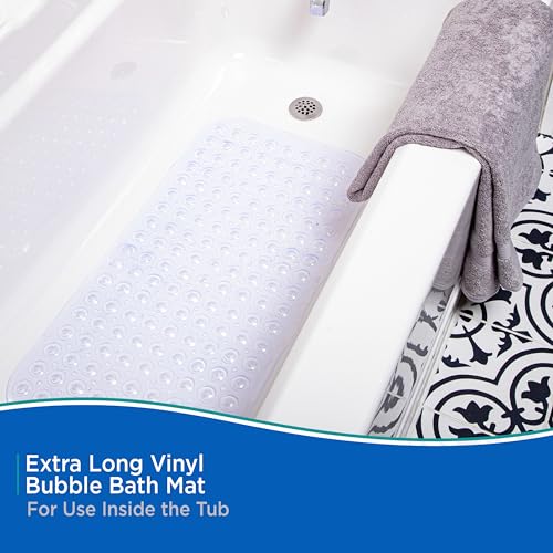 Kenney KN67260 Extra Long Vinyl Bubble Bath Mat, Shower Mat, Tub Mat with Suction Cups and Drain Holes for Use Inside the Bathroom Shower, 36" L x 18" W, Clear - color: Clear, size: 36" x 18" (Rectangular)