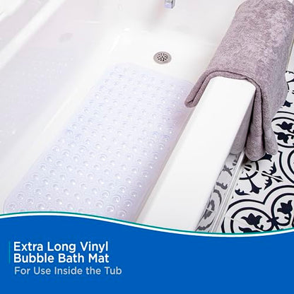Kenney KN67260 Extra Long Vinyl Bubble Bath Mat, Shower Mat, Tub Mat with Suction Cups and Drain Holes for Use Inside the Bathroom Shower, 36" L x 18" W, Clear - color: Clear, size: 36" x 18" (Rectangular)
