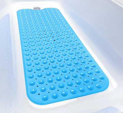 Extra-Long Non-Slip Bathtub & Shower Mat 39”x16” (Smooth/Non-Textured Tubs Only) Safe, Clean, Machine-Washable, Superior Grip&Drainage, Vinyl, Opaque Light Blue - color: Opaque Light Blue, size: 39" x 16" (Rectangular)