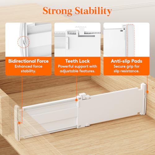 Lifewit 9 Pack 4" High Drawer Dividers, Adjustable Drawer Organizer Clothes | 10.5"-16.5" Expandable White Plastic Separators for Dresser, Kitchen, Cabinet, Nursery, Office, Socks & Underwear Storage - size: 4"H, 10.5-16.5"L