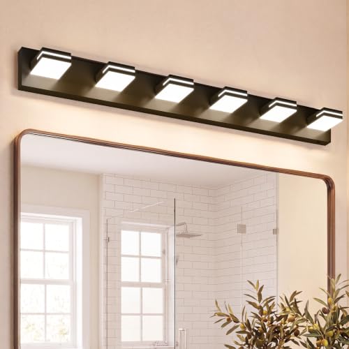 VOLISUN Modern Bathroom Vanity Light Fixtures (6-Light, 48-Inch), 5CCT Dimmable Lighting Fixtures Over Mirror, 360 Rotatable Head, Black LED Vanity Lights - color: Matte Black-5CCT, size: 48-Inch