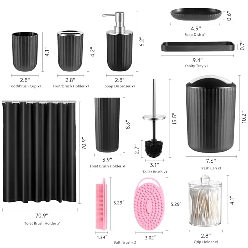 Bathroom Accessories Set with Shower Curtain Body Scrubber 12pcs | with 2 Body Scrubber, Trash Can, Toilet Brush Set, Soap Dispenser Toothbrush Holder Set, Tray, Q-tip Holder - size: Bath Set Body Scrubber