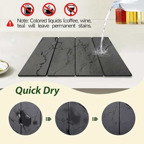 Large Stone Drying Mat for Kitchen Counter, 24"x16" Collapsible Quick Dry Dish Drying Mat, Water-Absorbent Marble Diatomaceous Earth Mats for Bottles Cups Dishes, Match Any Countertop - color: 4-fold Gray
