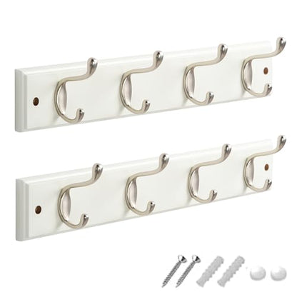 GlazieVault Coat Hooks Wall Mounted - MDF Board Nickel Hook Coat Rack(2 Pack) - Heavy Duty White -Coat Hooks for Wall Clothes Hooks and Wall Hooks - style: White MDF Nickel