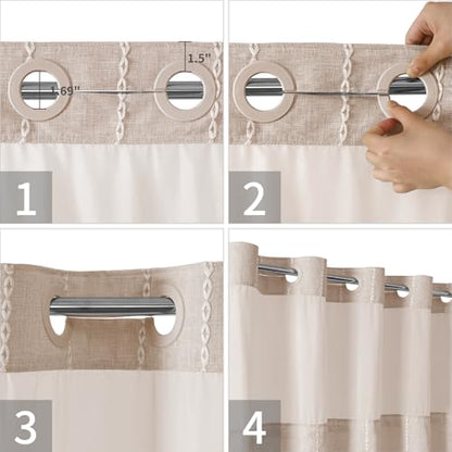 eachope No Hook Stall Shower Curtain with Snap-in Fabric Liner - 54x80 Heavy-Duty Linen Textured Striped Design,Narrow Rustic Modern Farmhouse Bohemian Bathroom Curtain,Water-Repellent,Tan/Taupe - color: Taupe, size: 54"W x 80"L (Pack of 1)