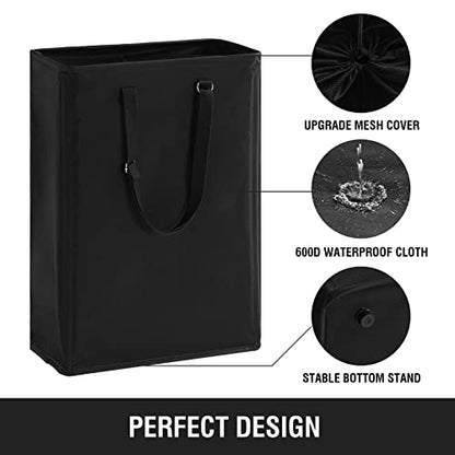 45L Slim Laundry Hamper with Adjustable Long Handles & Mesh Top, Black | Small Laundry Baskets with Mesh Top, Narrow Dirty Clothes Hamper for Bedroom, Closet, and Bathroom - color: Black, size: 45L