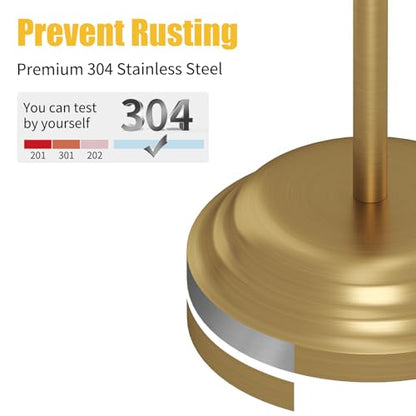 Toilet Paper Holder Floor Stand, Bathroom Freestanding Gold | Toilet Tissue Roll Holder, Free Standing Rack with Storage, Weighted Base Accessories, SUS304 Stainless Steel Rustproof - color: Gold