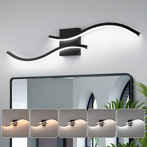 31.5inch Bathroom Vanity Light Fixture, 32W 5CCT Dimmable Modern Led Bathroom Light Fixtures Over Mirror, Black LED Vanity Lighting Bar for Bathroom Hallway (Black, 31.5inch) - color: Black, size: 31.5inch