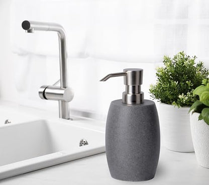 Clasin Home Sandstone Textured Resin Soap Dispenser with Metallic Pump and Waterproof Bottle Labels for Bathroom Kitchen Dish Hand Wash Shower Lotion Shampoo, 12 Oz, Gray - color: Dark Gray