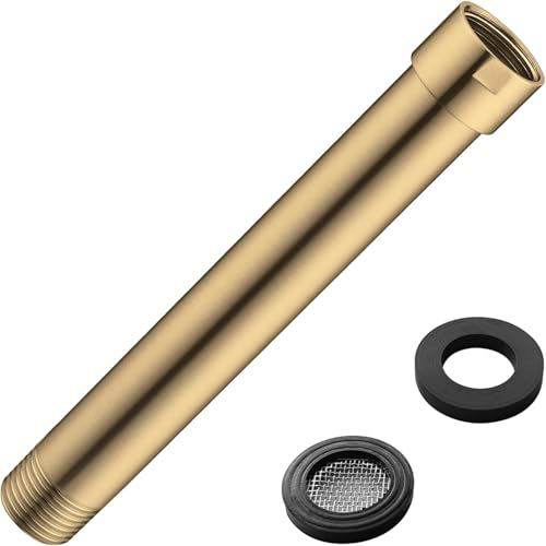 Shower Arm Extender 6 Inch Straight Extension Pipe Arm for Rainfall and Handheld Shower Head, Female to Male NPT 1/2 Inch, Brushed Gold - color: Brushed Gold, style: 6-Inch