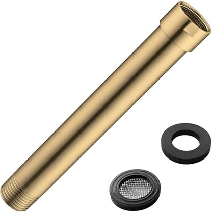 Shower Arm Extender 6 Inch Straight Extension Pipe Arm for Rainfall and Handheld Shower Head, Female to Male NPT 1/2 Inch, Brushed Gold - color: Brushed Gold, style: 6-Inch