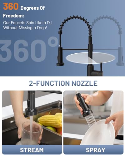 APPASO Spring Kitchen Faucet with Soap Dispenser Oil Rubbed Bronze | NSF/ANSI/CAN 372 & Lead-free, Pull Down Kitchen Sink Faucet, SUS304 Stainless Steel Single Handle High Arc Faucet - color: Bronze