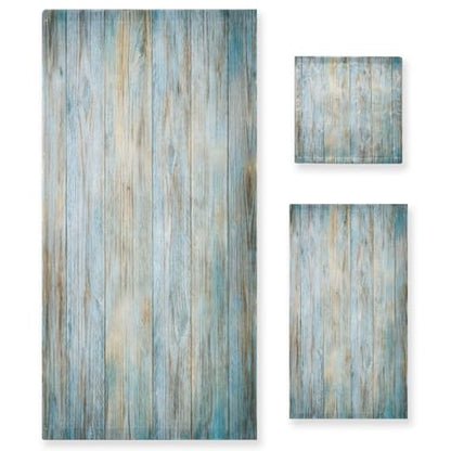ALAZA Towel Bathroom Sets, Teal Green Brown Wood Towels 3-Piece 1 Bath Towel 1 Washcloth 1 Hand Towel, Bath Towel Set of 3 Soft Multifuntion for Home Kitchen - color: Multi09