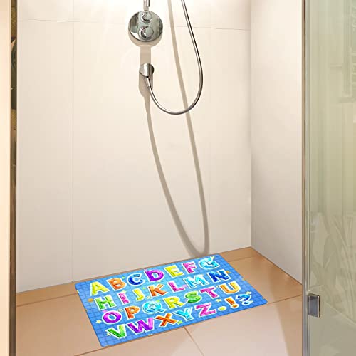 FCZ Bath Tub Mat Non Slip Shower Mat Educational Colorful Alphabet Table 26.8x15 inches Rectangular PVC Mat with Suction Cups Drain Holes Machine Washable - color: Educational Colorful Alphabet Table
