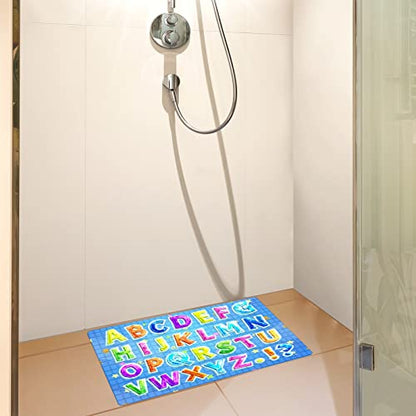 FCZ Bath Tub Mat Non Slip Shower Mat Educational Colorful Alphabet Table 26.8x15 inches Rectangular PVC Mat with Suction Cups Drain Holes Machine Washable - color: Educational Colorful Alphabet Table