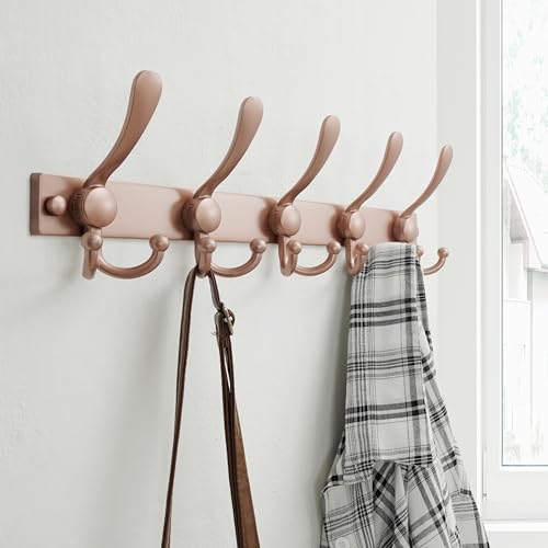 Coat Rack Wall Mount, Heavy Duty 12-Gauge Base vs Flimsy 1mm, Double-Thick Solid Anti-Snap Hooks, 16” Stud-Mount, Stainless Steel Hanger for Clothes Hat Entryway Closet Mudroom, Rose Gold - color: Rose Gold, size: L=17" (1pcs)