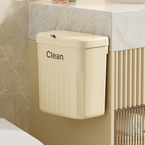 Hanging Trash Can,8.5/12L Hanging Trash Can for Kitchen Large Capacity Recycling Garbage Basket Wall Mounted Trash Bin with Lid Bathroom, White
