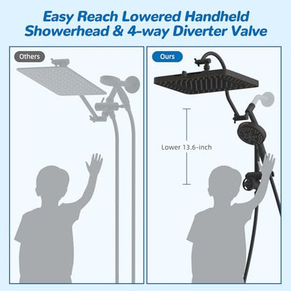 Hibbent cUPC Certified High Pressue 13'' Rainfall Shower Head with 5-Spray | Shower Heads with Handheld 10-Spray Combo, All Metal Easy Reach 4-way Diverter Arm, 71'' Hose & Holder, Oil-Rubbed Bronze - color: Oil Rubbed Bronze, style: Square 13"