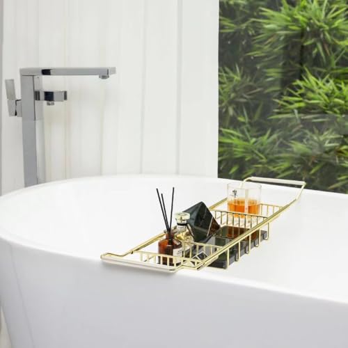 Stainless Steel Expandable Shower Bathtub Tray Over Tub Bath Caddy Expandable Bath Caddy for The Elegant Tub Chrome Polished (Gold) - color: Gold