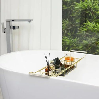 Stainless Steel Expandable Shower Bathtub Tray Over Tub Bath Caddy Expandable Bath Caddy for The Elegant Tub Chrome Polished (Gold) - color: Gold