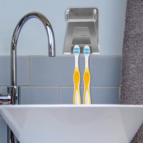 Stainless Steel Wall Toothbrush Rack with Rinsing Cup Holder Wall-Mounted Organizer for Toothbrushes Toothpaste and Bathroom Items Easy No-Drill Installation Water-Drain Design