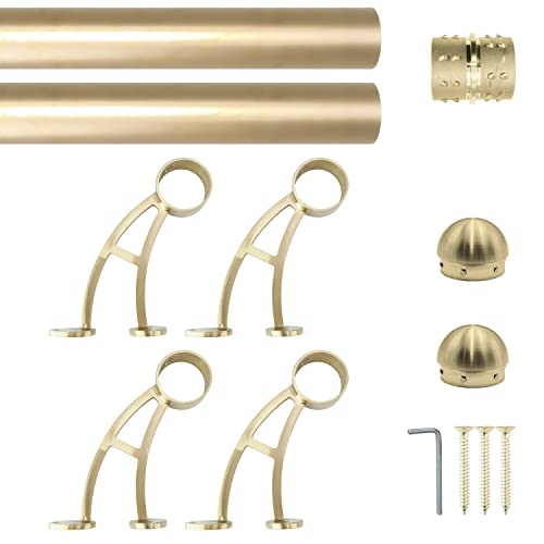 Bar Mount Foot Rail Kit, Satin Golden Finish 2" OD Stainless Steel Tubing w/Internal Connector, Bar Mount Foot Rail Bracket (Domed End Cap, 11 ft (66 in x 2)) - size: 11 ft (66 in x 2), style: Domed End Cap