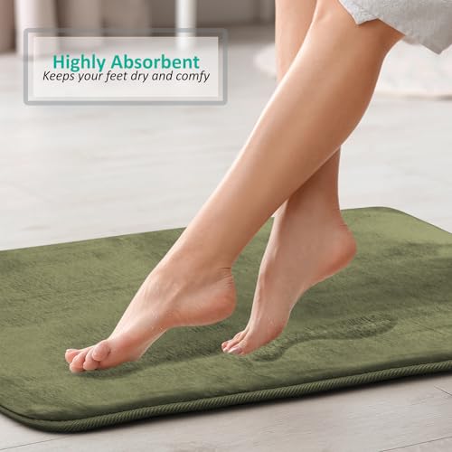 Clara Clark 3 Piece Bathroom Rugs Bath Mat Set, Velvet Memory Foam Bath Mats for Bathroom - Non-Slip, PVC Backing Bath Rugs, Washable - Dries Quickly, Green - color: Sage Green