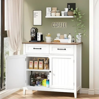 Gizoon Kitchen Sideboard Buffet Cabinet, 32'' H Large Kitchen Storage Island and Adjustable Shelf, Modern Coffee Bar Console Cabinet for Dining Room, Bathroom, Entryway, Retro | 32"H, Large Storage Island, Fits Dining Room/Bathroom/Entryway, Modern Consol